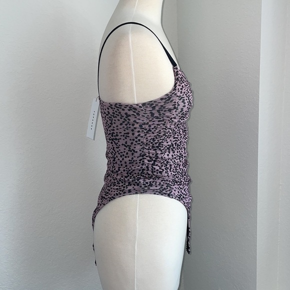 TOPSHOP animal print purple black snap scrunch bodysuit strap tank top US size 6 - Picture 9 of 12